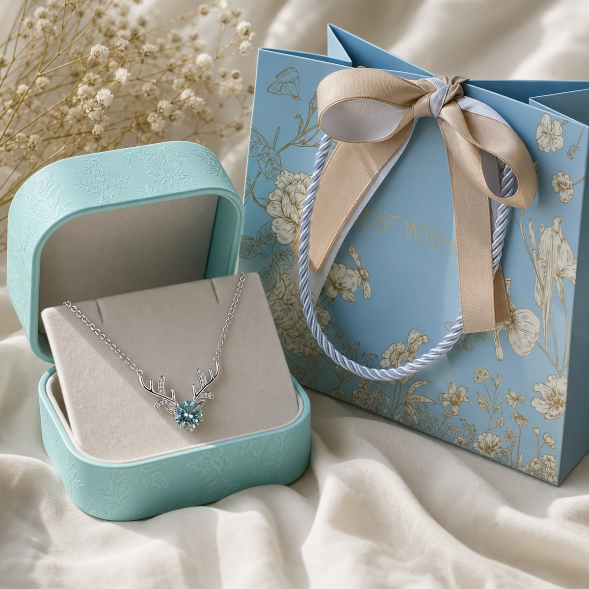 Antler Necklace · Blue Moissanite