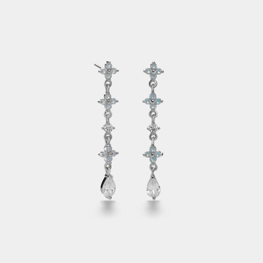 Blue Opal Flower Drop Earrings