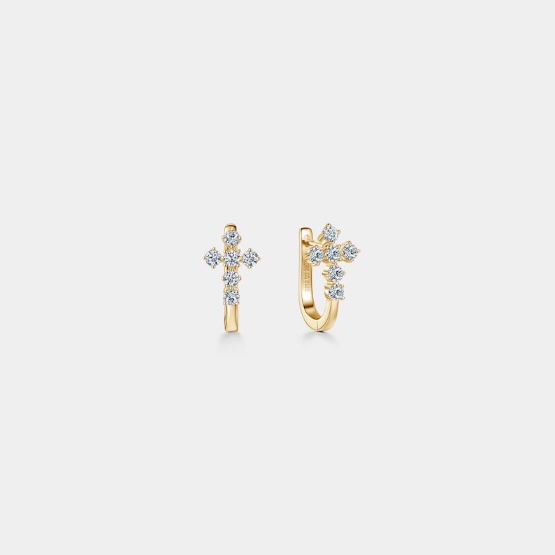 Cross Huggie Hoop Earrings · Moissanite