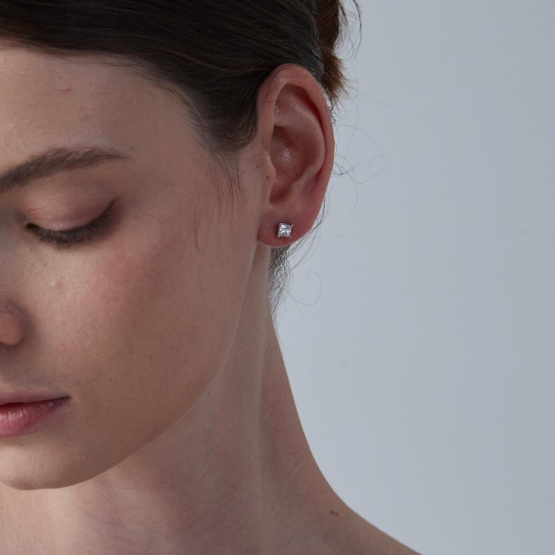 Princess Cut Stud Earrings · Moissanite