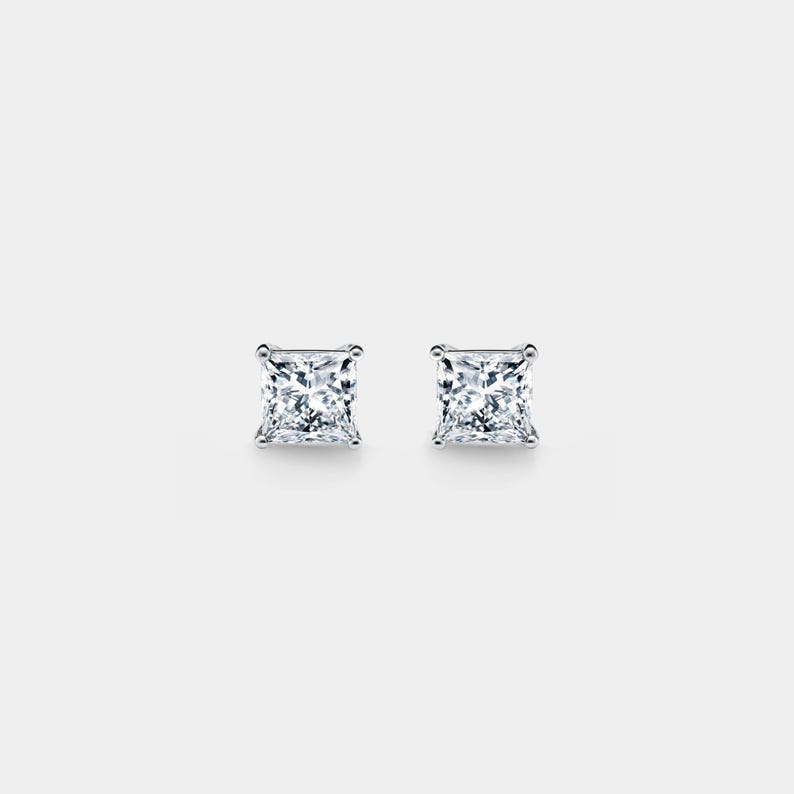 Princess Cut Stud Earrings · Moissanite