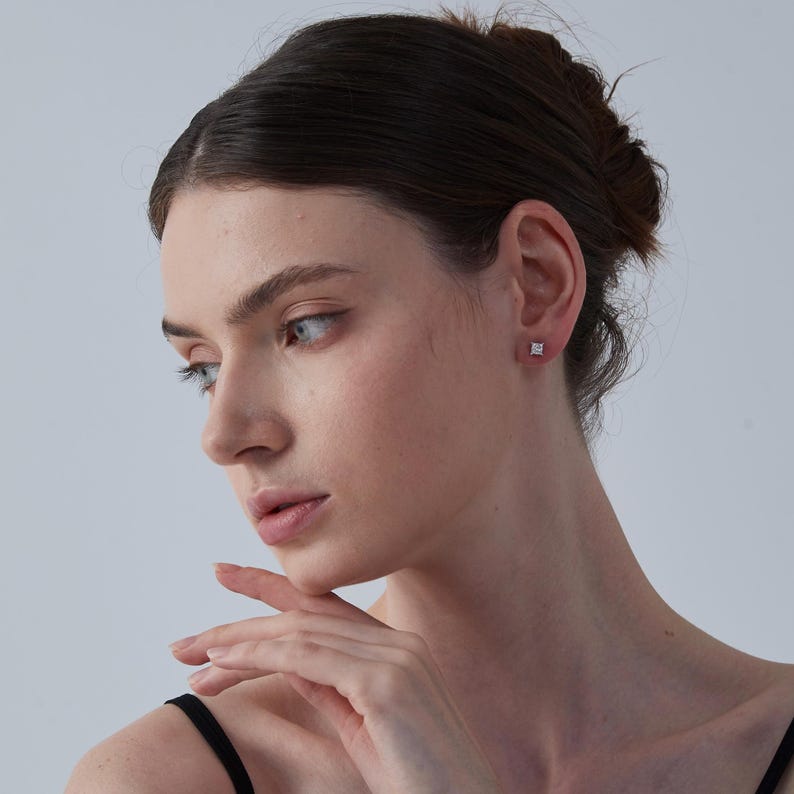 Princess Cut Stud Earrings · Moissanite