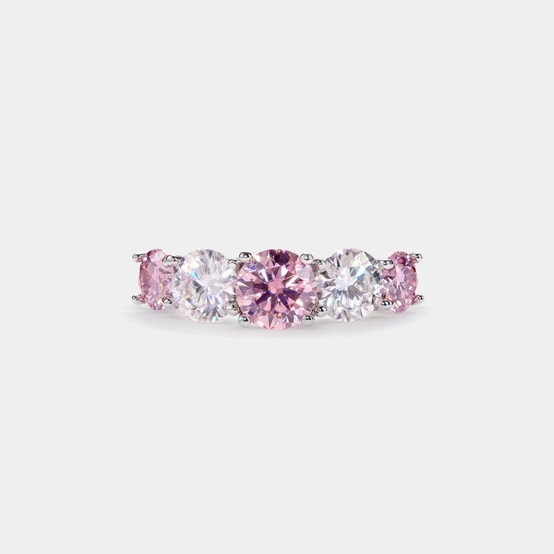 Five Stone Ring · Pink & White Moissanite