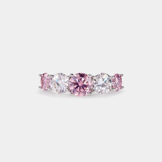 Five Stone Ring · Pink & White Moissanite