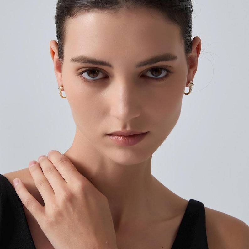 Cross Huggie Hoop Earrings · Moissanite