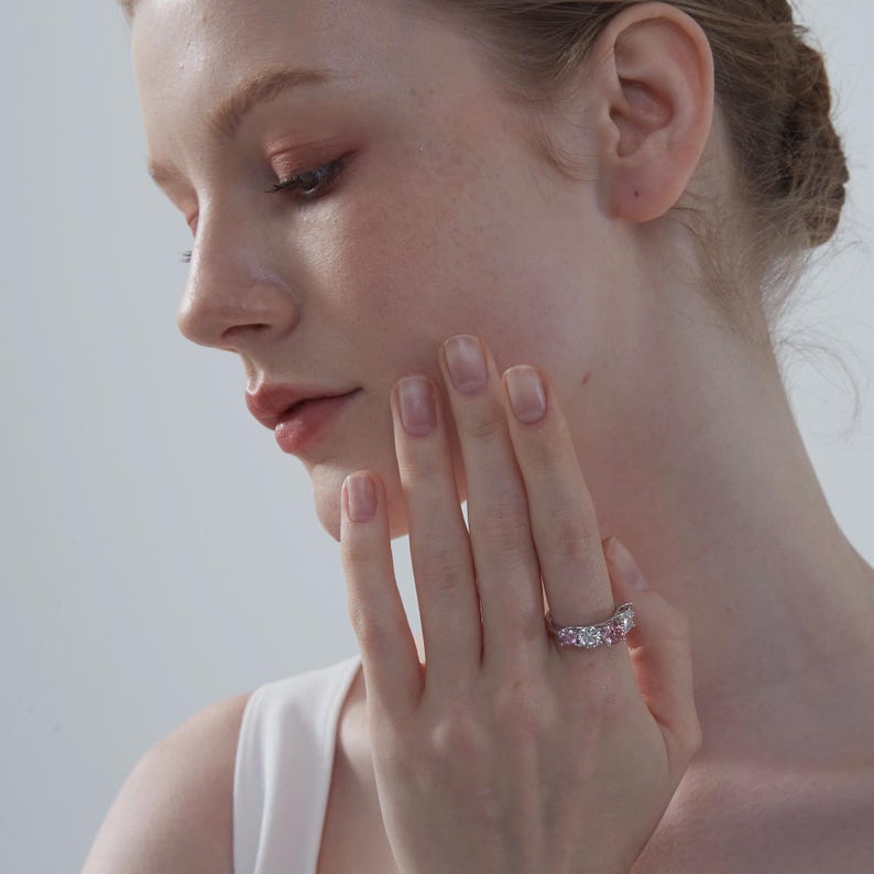 Five Stone Ring · Pink & White Moissanite