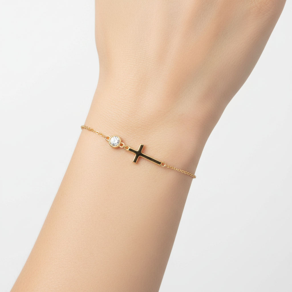 Cross Charm Bracelet worn on wrist
