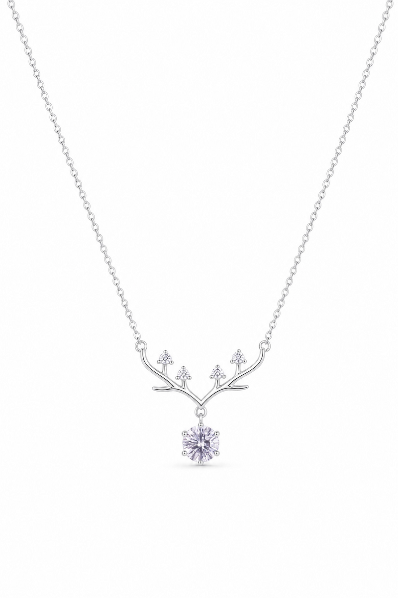 Antler necklace with purple moissanite in sterling silver
