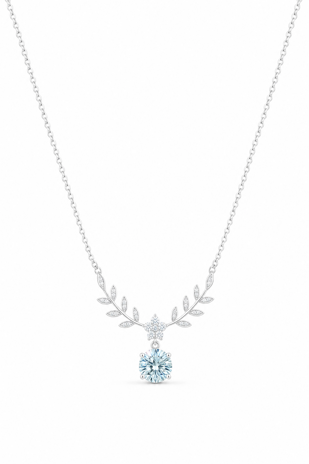 Leaf Necklace · Aqua Moissanite