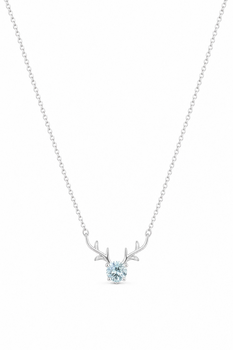 Antler necklace with blue moissanite in sterling silver