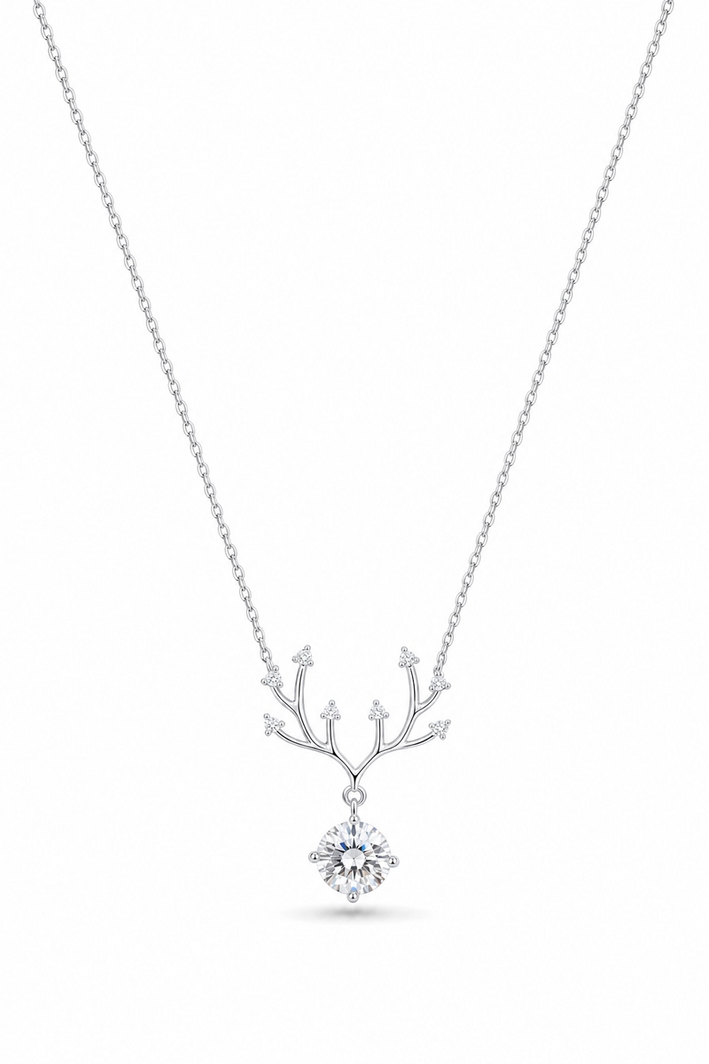 Antler necklace with white moissanite in sterling silver