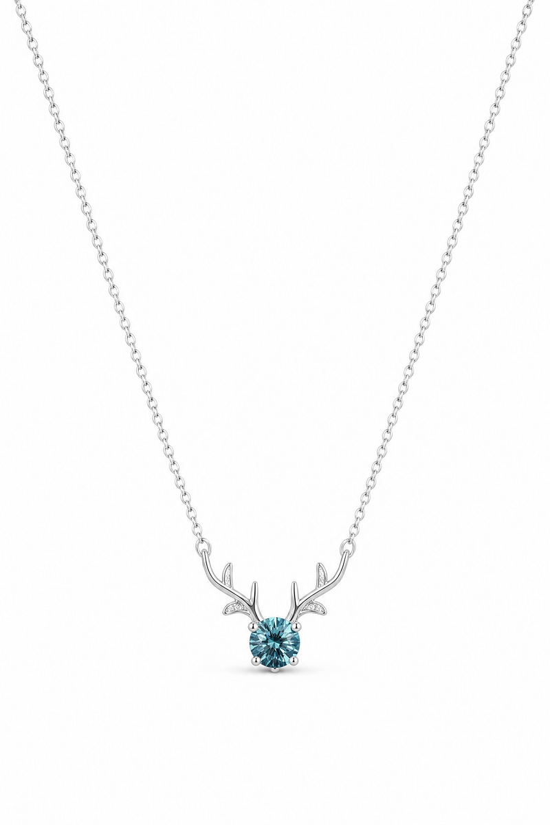 Antler necklace with ocean blue moissanite in sterling silver